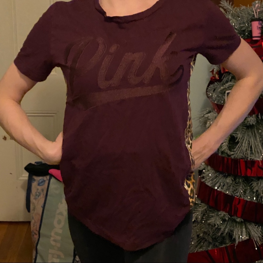 VS PINK Maroon Tee with Cheetah Sides